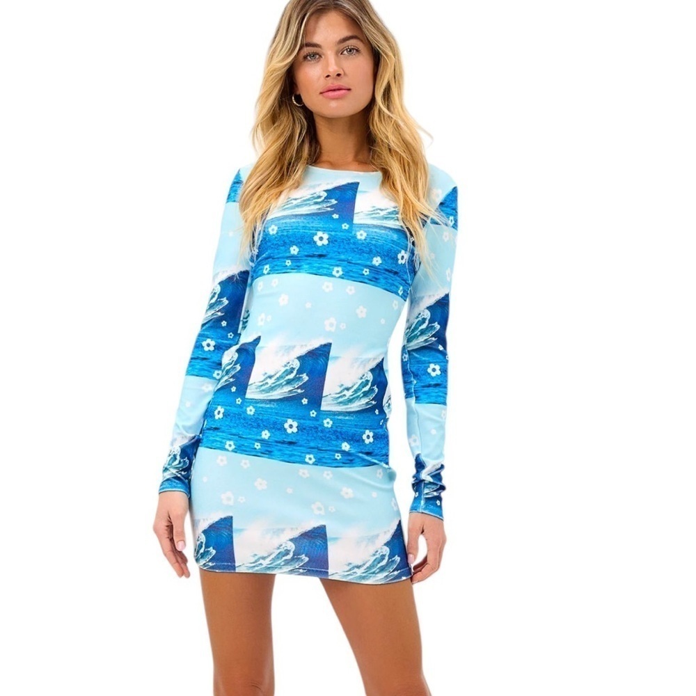 Frankies Bikinis Boz Terry Long Sleeve Mini Dress